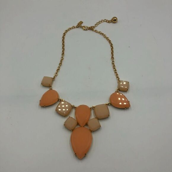 Kate Spade Chunky Statement Necklace Peach and Cream Gold Tone Link Chain - Picture 9 of 11